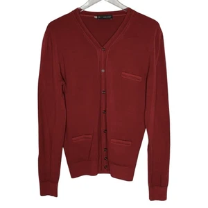 DSQUARED2 M V Neck Wool Fine Knit Cardigan Sweater Elbow Patches Red - Picture 1 of 10