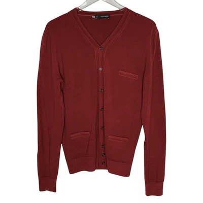 DSQUARED2 M V Neck Wool Fine Knit Cardigan Sweater Elbow Patches Red  - Image 1 of 4