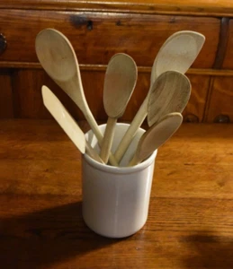 Vintage White Glazed Stoneware Crock Pottery 5.5" X 4" Kitchen Utensil Holder - Picture 1 of 4