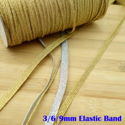 3/6/9mm Glitter Shiny Flat Elastic Skinny Band Stretch Cord Roll DIY Sewing Soft - Image 1 of 4