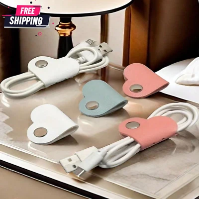 5pcs Cable Organizer Fashionable Heart-Shaped Portable Leather Cable Organizer - Image 1 of 4