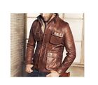 Mens Biker Vintage Antique Brown Cafe Racer Real Leather Jacket