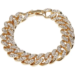 Urban Classics Diamond Bracelet Curb Chain Rhinestones Gold Hipster - Picture 1 of 4