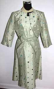 MICHELLE ANTONELLI Mint Green Silk Dress & Bolero Embroidered Polka Dot Sz 6 - Picture 1 of 9