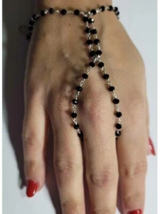 baciamano gioiello argento 925 cristalli 3mm color nero BACIA MANO ring bracelet - Picture 1 of 3
