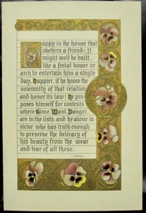 HAPPY IS THE HOUSE Amigo Emerson Cita Victoriano Dorado Illus Pensamientos Años 1880 - Imagen 1 de 3