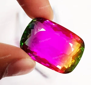 85 Ct Doublet Glass Stone Multi Color Tourmaline Cushion Stone Loose Gemstone - Picture 1 of 6