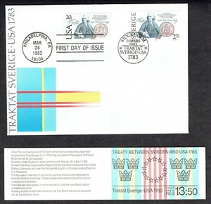 US Scott 2036 - SWEDEN Scott 1453 - Joint FDC & MNH Booklet Pane of 5 #1453a - Picture 1 of 3
