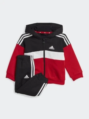 ADIDAS TUTA TIBERIO 3 STRISCE BAMBINO IJ6324 NERO ROSSO FELPATA CAPPUCCIO ZIP - Immagine 1 di 4