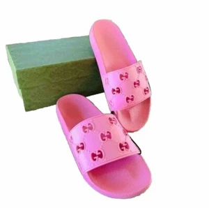 GUCCI Women's Pink Rose GG Rubber Flat Slide Sandal Pursuit G Size 38 US 8 NIB - Picture 1 of 11