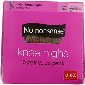 No Nonsense Comfort Top Nylon Knee Highs, Tan/Medium TZ9, Size One, Reinforce...