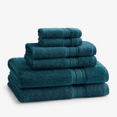 The Company Store Bath Towel Set Deep Teal Turkish Cotton Dobby Strips 6-Piece - Image 1 of 4