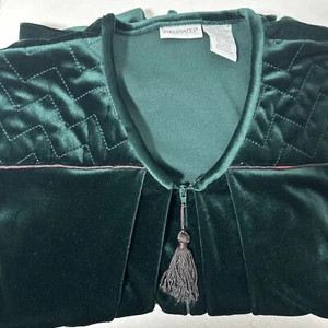 Vintage Delicate Housecoat Women Size XL Emerald Green Velour Long Zip FLAW - Picture 1 of 13