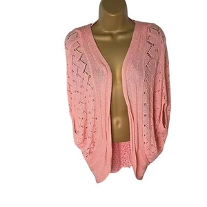 NY Collection Open Cardigan Lace Back Dolman Short Sleeve Coral S - Picture 1 of 5