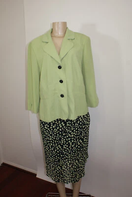 Dana Kay  Women's Size 18 Lime Green 3/4 Sleeve Top Green Polka Dots Black Skirt - Image 1 of 4