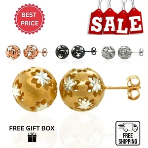 925 Sterling Silver Ball Push Back Stud Earrings High Quality Italy Butterfly - Picture 1 of 5