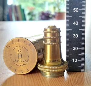 C. Zeiss Jena D 0.18 NA Antique Brass Microscope Objective + Canister, Ser: 8333 - Picture 1 of 5