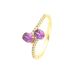 Ring - Damen - Amethyst - Österreichischer Kristall - 750 Gelbgold plattiert - 3 Mikron - Bild 1 von 4