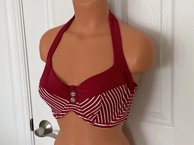 Top de bikini Panache Britt a rayas 34F rojo UW Balconnet halter nuevo con etiquetas Foto 1 de 4