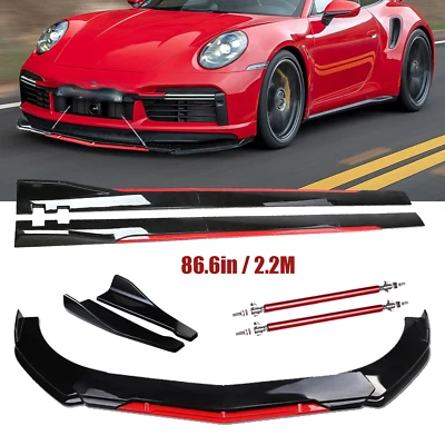 Front Bumper Lip Splitter Spoiler Gloss Black Red For Porsche 911 Carrera GT Car - Image 1 of 4