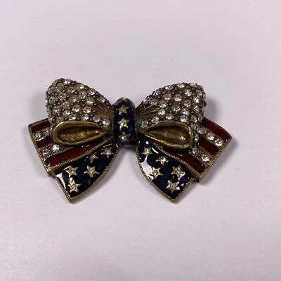Sweet Romance USA American Flag Bow Pin Flag Brooch United States Vtg - Image 1 of 2