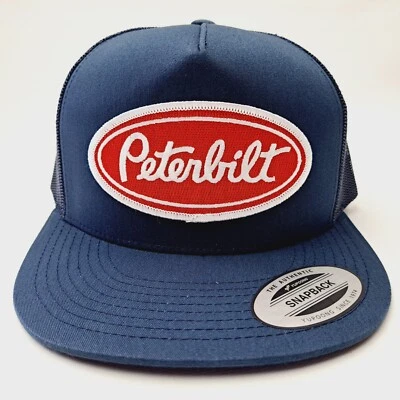 Peterbilt Baseball Cap Hat Flat Bill Mesh Snapback Blue Embroidered Patch - Image 1 of 4