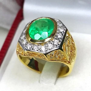5.20 Cts. Lab Created Green Emerald Ring Sterling Silver 925 Anniversary Ring - Picture 1 of 9