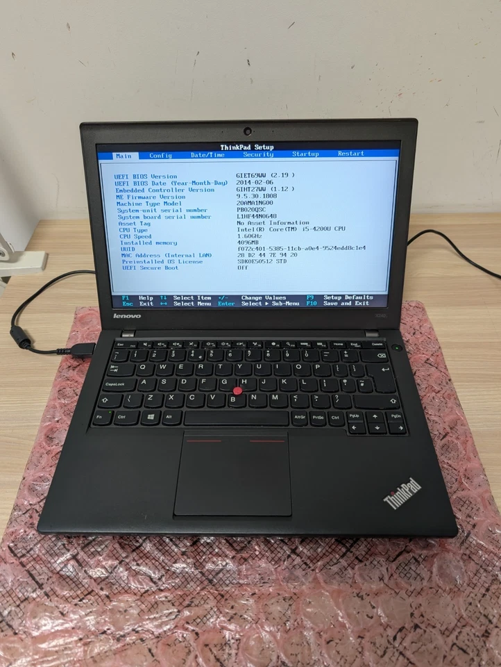 Lenovo ThinkPad X240 - Intel Core i5-4200U - 4GB Ram - No Storage - BIOS Locked - Image 1 of 4