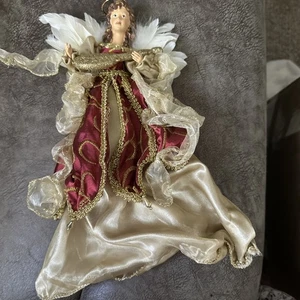 Vintage 12” Angel Tree Topper, Burgundy & Gold - Picture 1 of 5