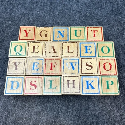Old Wooden Alphabet Blocks 23pc by Montgomery Schoolhouse USA Educational Crafts - Image 1 of 4