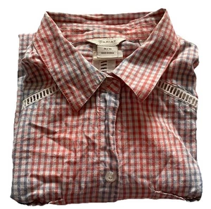 Ariat Women's Medium Long Sleeve Blue Red Gingham Plaid Shirt Rodeo Western - Picture 1 of 16
