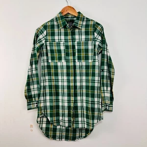 Black Friday Plaid Checker Longline Shirt Hi-Low Curved Hem Green Yellow White 8 - Picture 1 of 22