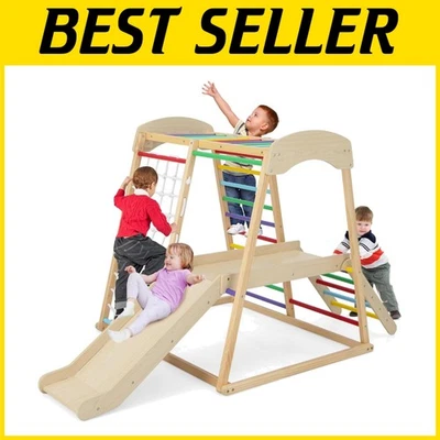 Juguetes de escalada de madera de haya 6 en 1 con tobogán Foto 1 de 4
