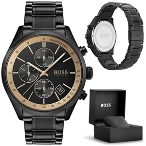 NEW HUGO BOSS HB1513578 GRAND PRIX MENS WATCH DIAL CHRONO STAINLESS STEEL BLACK - Picture 1 of 9