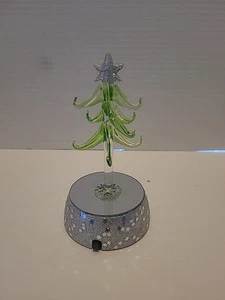 Blown Glass 7” Pine Tree With Battery Operated Multicolor Light Up Mirrored Base - Picture 1 of 7