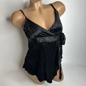 Ray Cassin Black Crushed Velvet Wrap Cami Top Small Witchy Vampy Y2K Romantic - Picture 1 of 12
