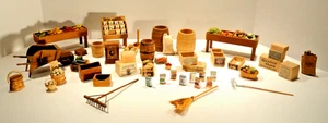 Vintage Wooden Dollhouse Miniature Vegetable Stand Lot - Picture 1 of 19