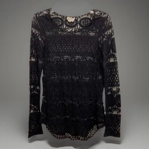 Women’s Black Lace Tunic Blouse Top Long Sleeve Size S - Picture 1 of 2