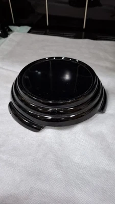 Old Vintage Retro Black Glass Round Base Plinth Stand For Vase Bowl Deco - Image 1 of 4