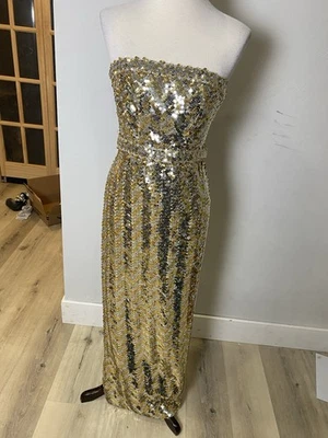 Vintage Cele Peterson Pailletten Gold/Silber Kleid Hollywood Glam 1960’s XS Rare - Bild 1 von 4