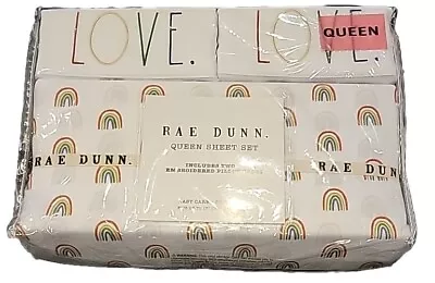 Rae Dunn LOVE Rainbows QUEEN Sheet Set Pillowcases Bedding LBGT Pride NEW  - Image 1 of 4