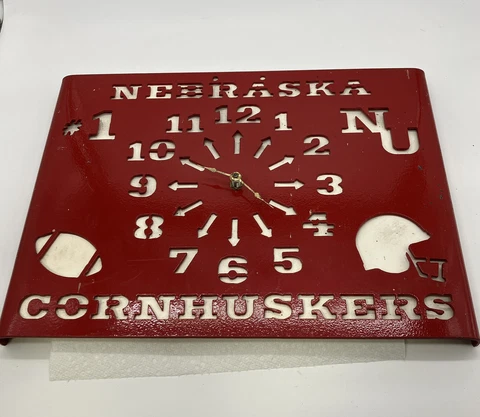 Vintage Nebraska Cornhuskers Metal Heavy Cast Iron? Clock Rare Football Cover