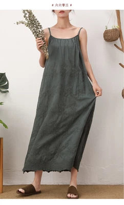 Mujeres Camisola Vestido Deslizable Completo Algodón Natural Bordado Encaje Vestido Enagua Foto 1 de 4