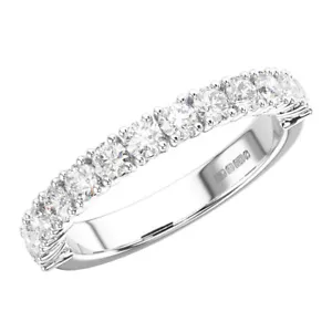 3mm Claw Set Round Brilliant Cut Diamond Half Eternity Ring in 18K White Gold - Picture 1 of 3