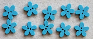10 Blue Flower  Shaped  15mm Wooden  Buttons - Picture 1 of 1
