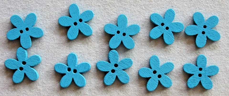10 Blue Flower  Shaped  15mm Wooden  Buttons - Image 1 of 1