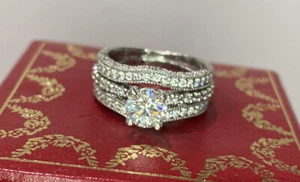 14k White Gold 2 Carat Diamond Wedding Solitaire Eternity Band Engagement Ring 5 - Picture 1 of 10