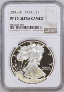 :2003-W S$1 AMERICAN EAGLE 1 OZ NGC PF 70 ULTRA CAMEO TOP POP HIGHEST GRADES - Picture 1 of 2