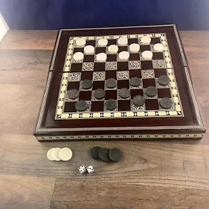 12"x12" Mother of Pearl Inlaid Backgammon Checker Set Portable Moorish Turkish - Picture 1 of 19