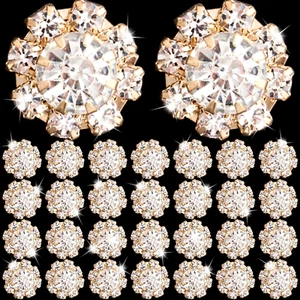 30 Pcs 12Mm Rhinestone Gold Buttons Flatback Crystal Flower Buttons Embellishmen - Picture 1 of 12